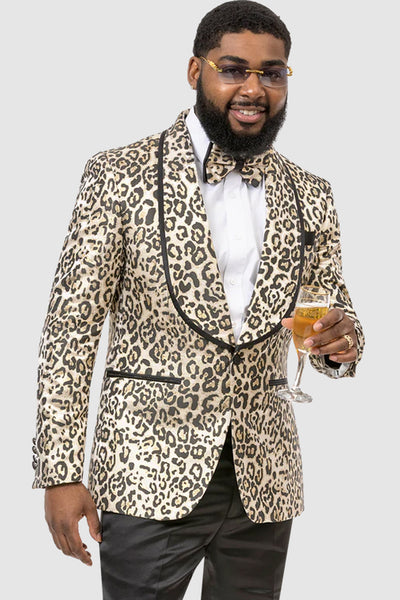 Mens One Button Slim Fit Leopard Print Prom Tuxedo Dinner Jacket