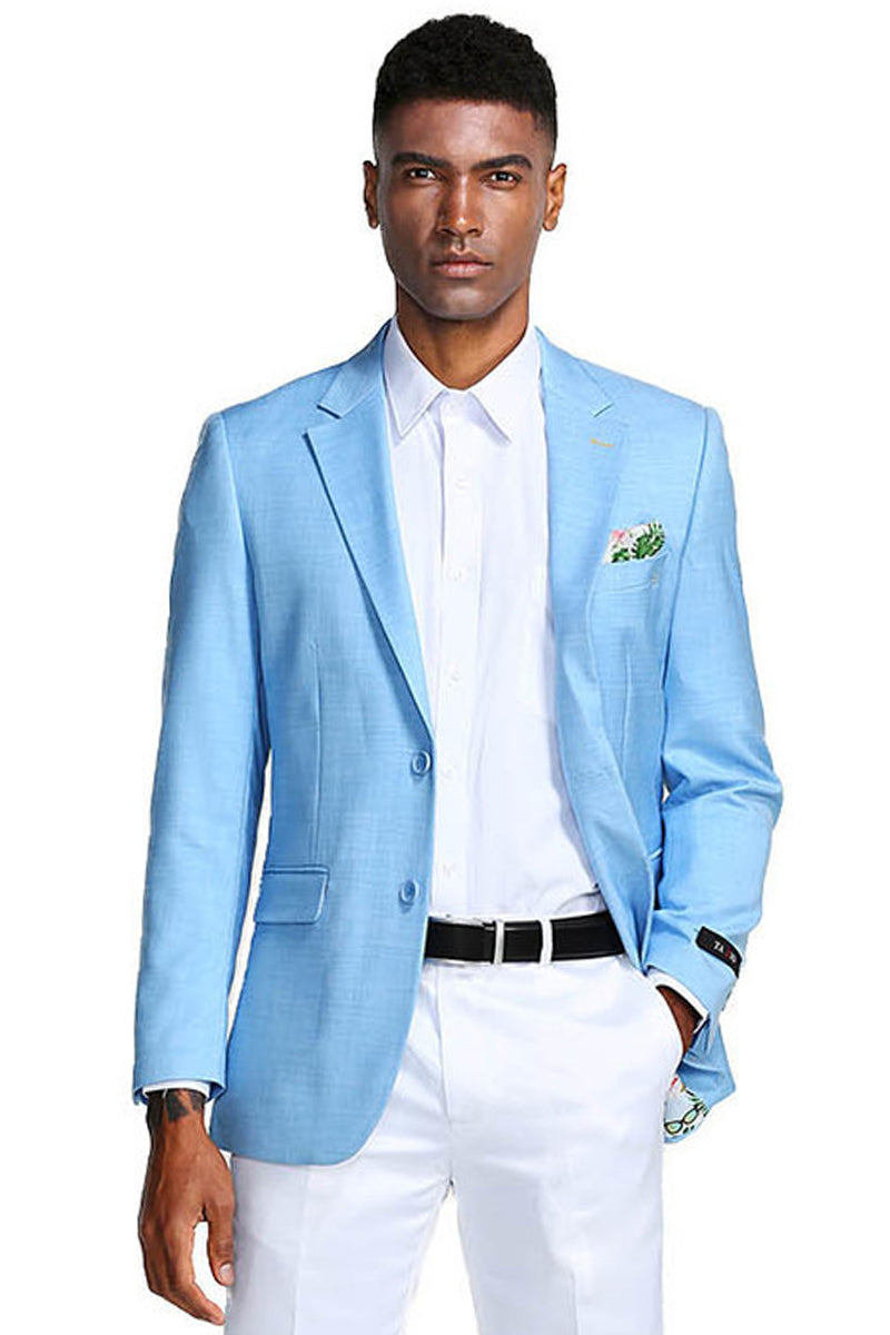 Men's Two Button Slim Fit Linen Style Summer Blazer in Sky Blue ...