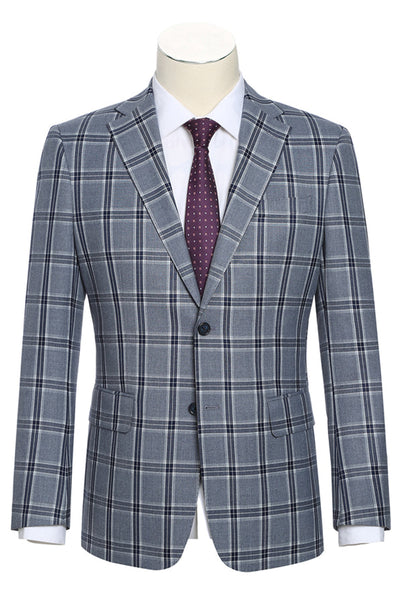 Mens English Laundry Two Button Slim Fit Notch Lapel Suit in Grey Windowpane Plaid
