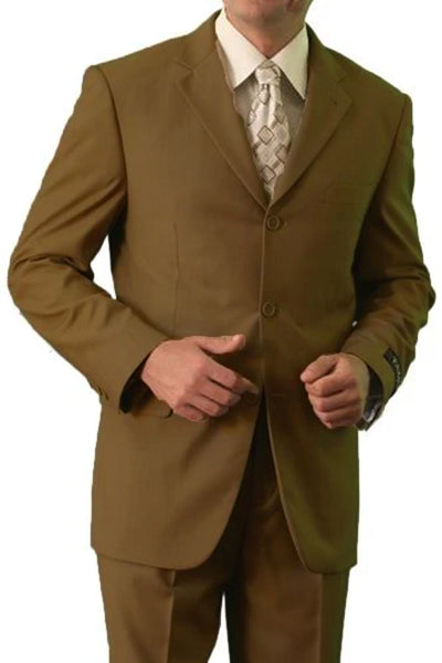 Mens Classic Fit Three Button Poplin Two Piece Suit in Brown