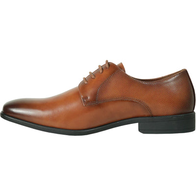 Mens Antique Plain Toe Lace Up Oxford Dress Shoe in Cognac