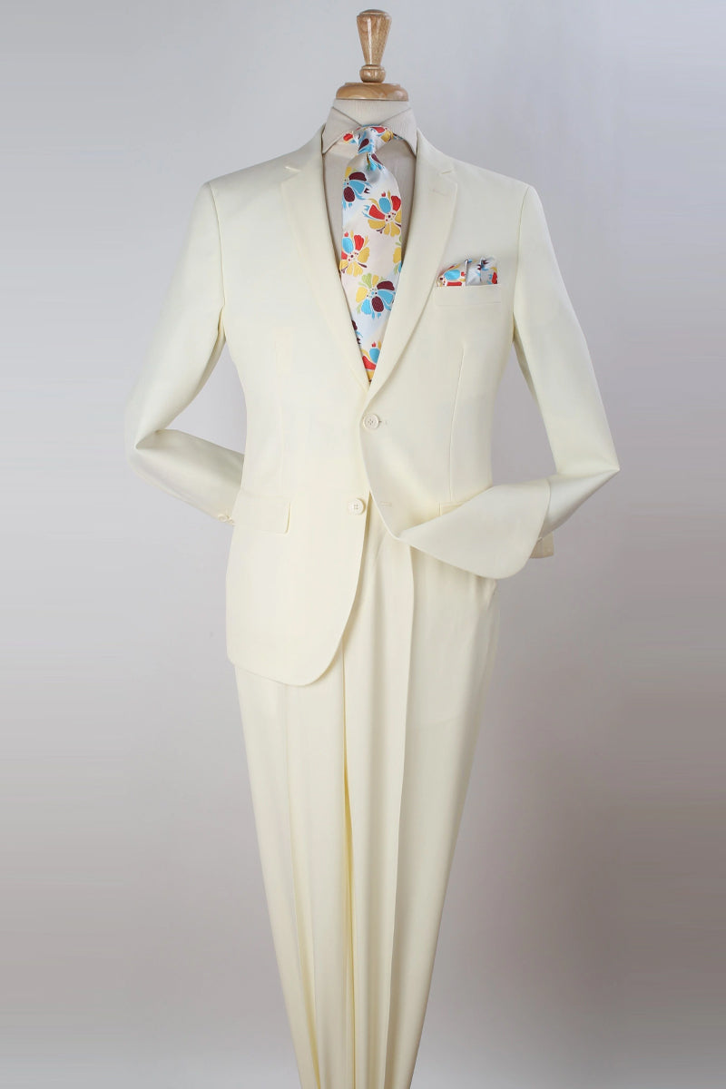 Mens Two Button Modern Fit Poplin Suit in Ivory