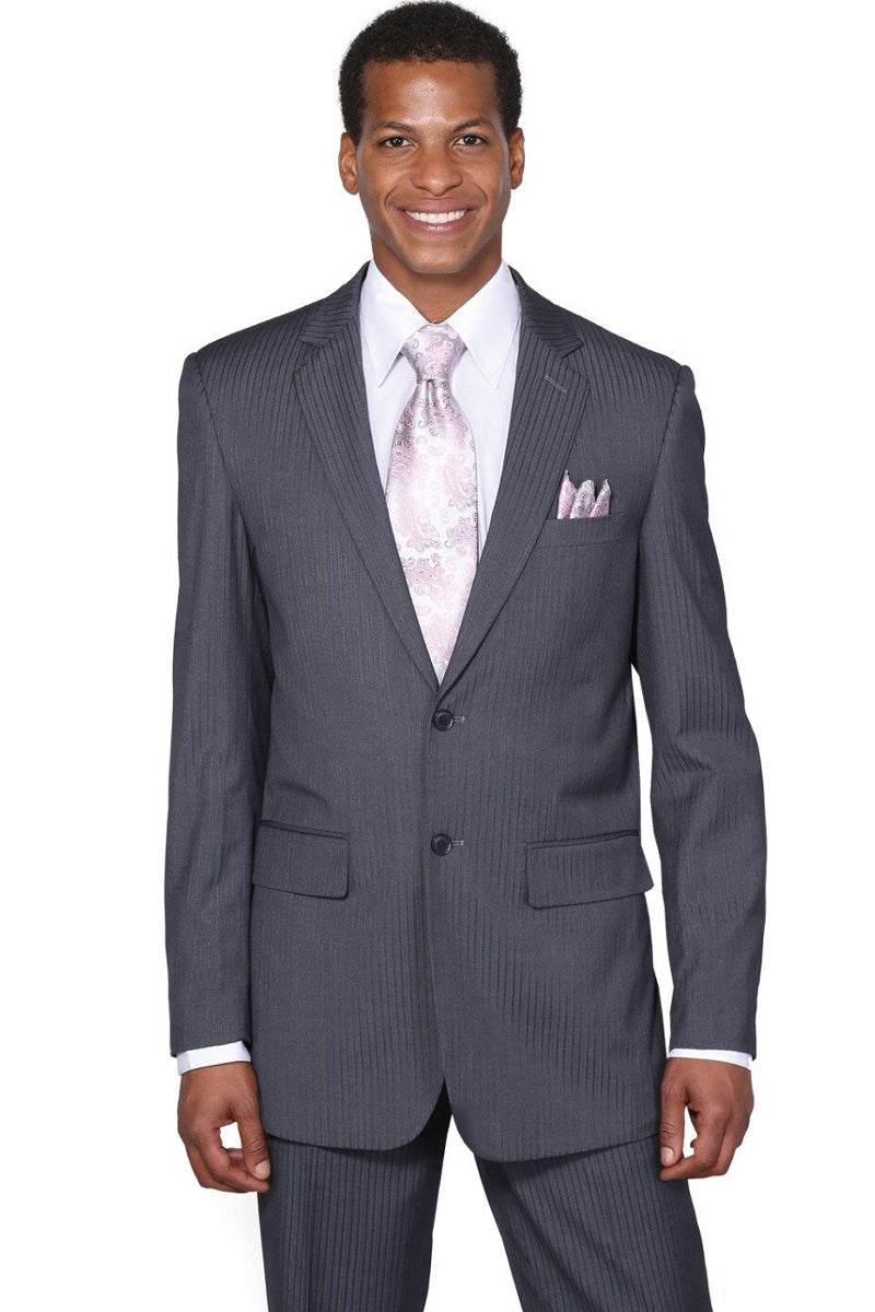 Mens 2 Button Tonal Pinstripe Modern Fit Suit in Charcoal Grey ...