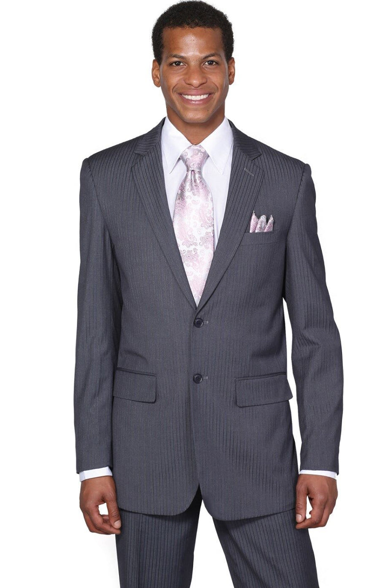 Mens 2 Button Tonal Pinstripe Modern Fit Suit in Charcoal Grey