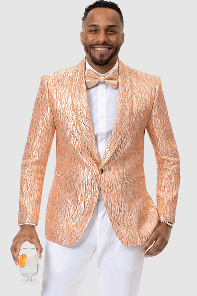 Mens One Button Slim Fit Orange Wave Prom Tuxedo Blazer