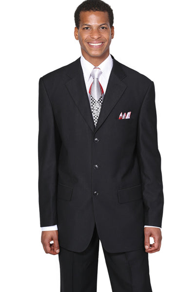 Mens Classic 3 Button Wool Feel Suit in Black