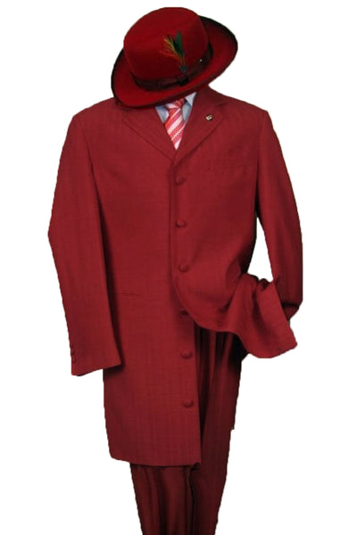 Mens 2PC Classic Long Fashion Zoot Suit in Burgundy