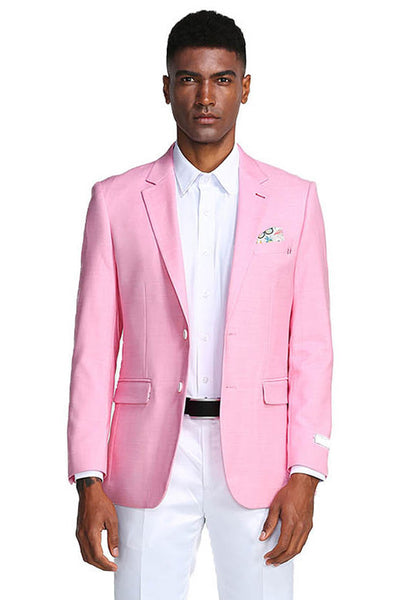Men's Two Button Slim Fit Linen Style Summer Blazer in Pink