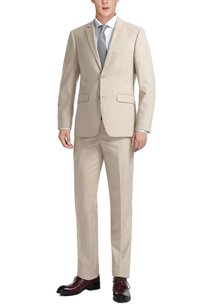 Mens Basic Two Button Slim Fit Suit with Optional Vest in Light Tan Beige