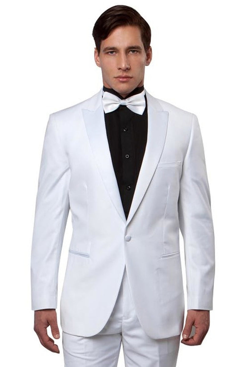 Men's Slim Fit One Button Peak Lapel Wedding Tuxedo in White ...