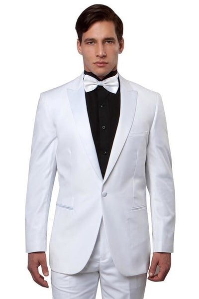 Men's Slim Fit One Button Peak Lapel Wedding Tuxedo in White