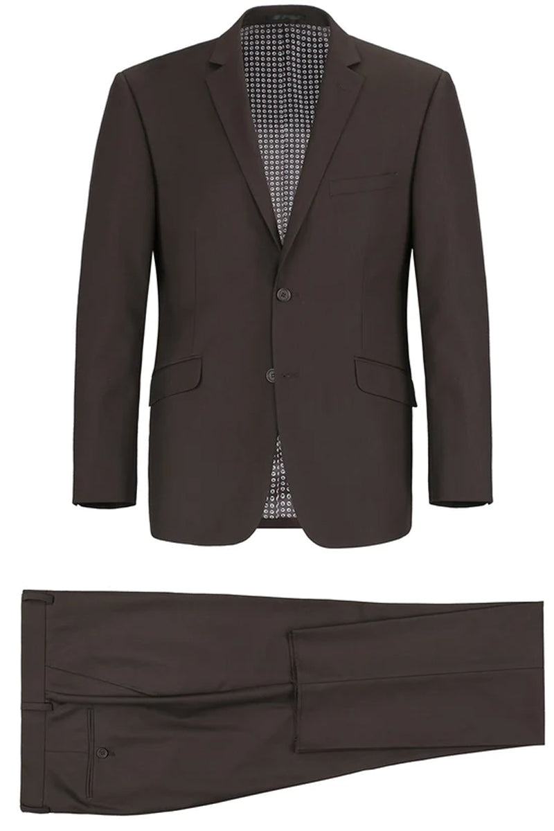 Mens Basic Two Button Slim Fit Suit in Brown