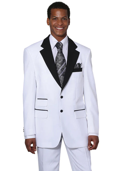 Mens 2 Button Classic Fit Contrast Collar Tuxedo in White