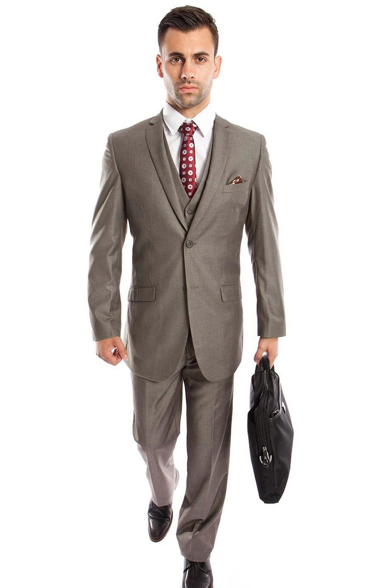 Men's Two Button Slim Fit Basic Vested Wedding Suit in Medium Grey