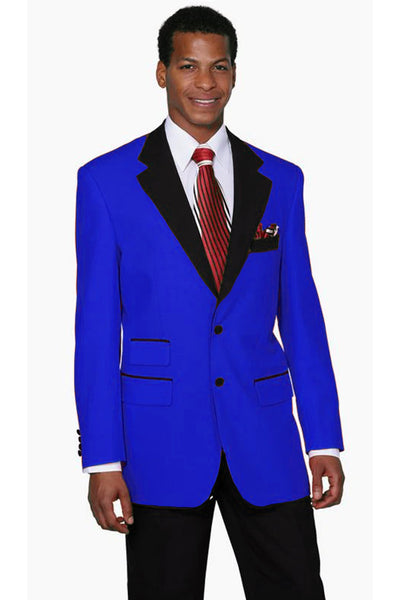 Mens 2 Button Classic Fit Contrast Collar Tuxedo in Royal Blue