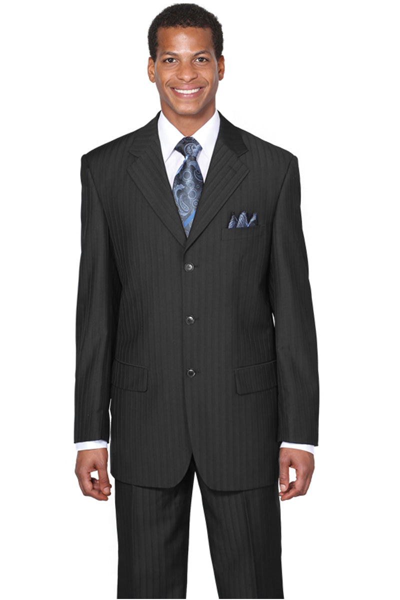 Mens Classic Fit 3 Button Tonal Pinstripe Suit in Black – SignatureMenswear