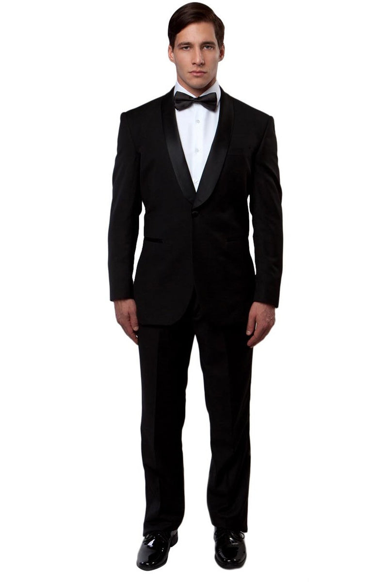 Men's Classic Slim Fit Shawl Lapel Tuxedo in Black