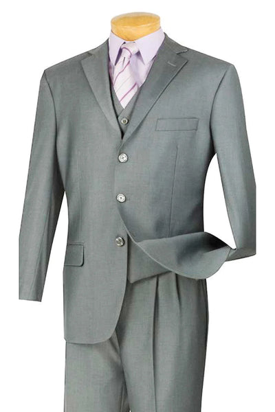 Mens 3 Button Classic Fit Vested Basic Suit in Light Grey
