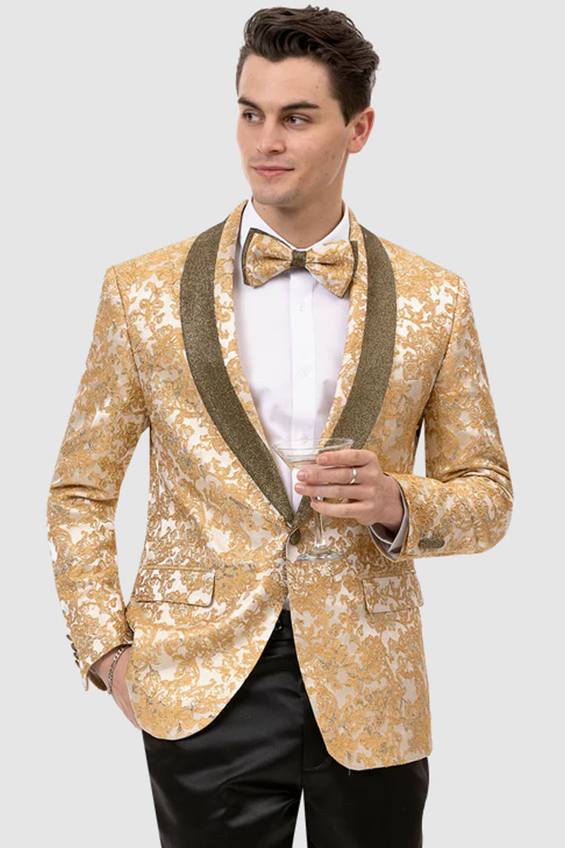 Mens One Button Sparlkey Gold Shiny Prom Tuxedo