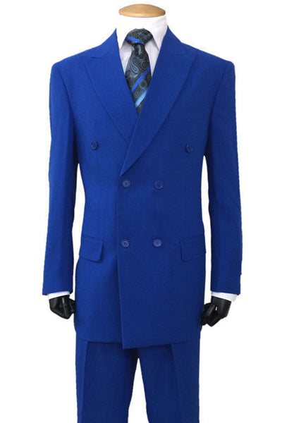 Mens Classic Fit Double Breasted Poplin Suit in Royal Blue