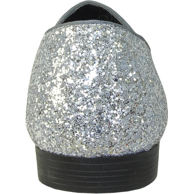 Mens Modern Glitter Sequin Prom Tuxedo Loafer in Silver Grey