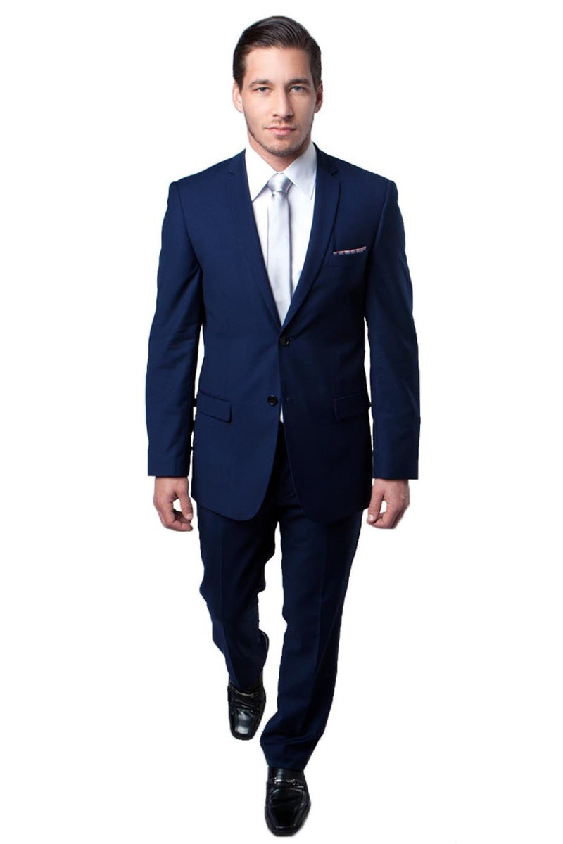 Men's Basic 2 Button Slim Fit Wedding Suit in Dark Blue