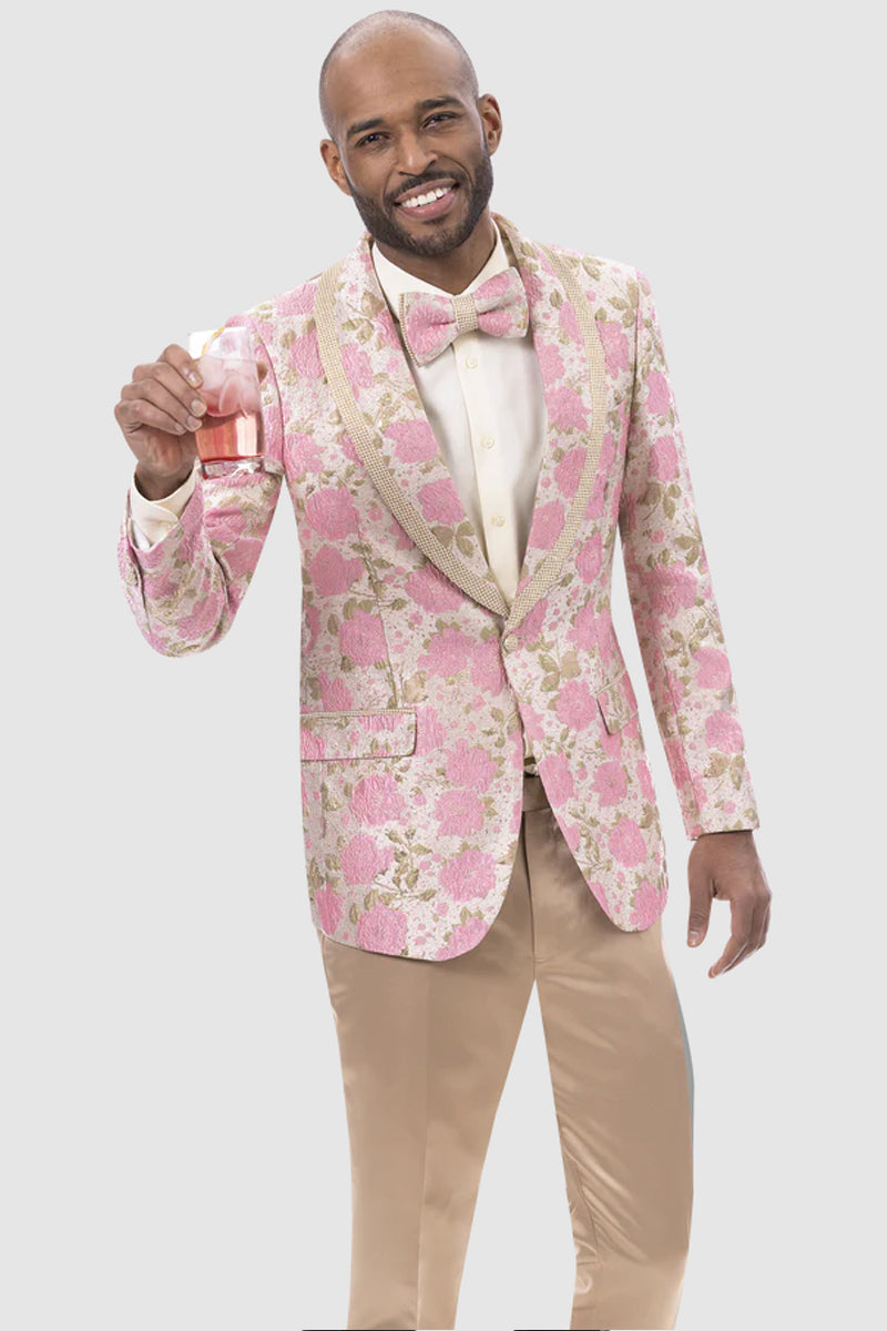 Mens Pink & Gold Floral Paisley Party Prom Tuxedo Dinner Jacket