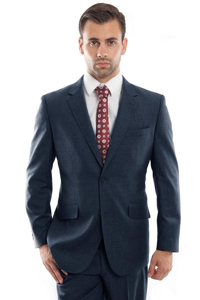Men's Designer Two Button Modern Fit Wool Suit in Indigo Blue