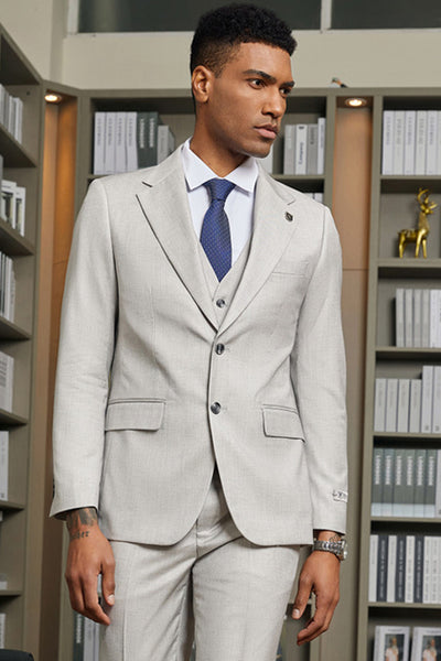 Men's Stacy Adam's Two Button Vested Sharkskin Business Suit in Light Grey
