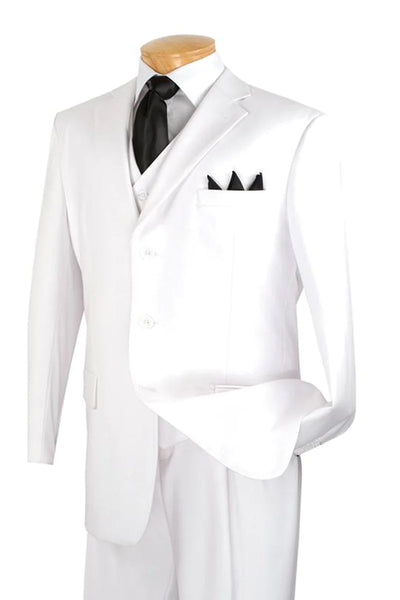 Mens 3 Button Classic Fit Vested Basic Suit in White