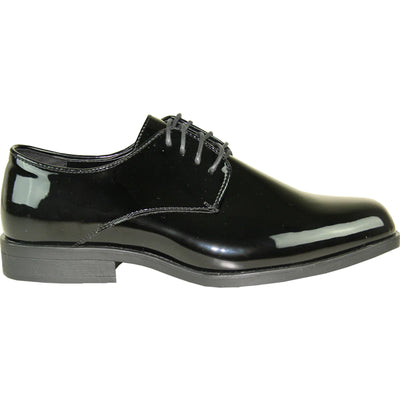 Mens Classic Plain Square Toe Shiny Patent Tuxedo Dress Shoe in Black