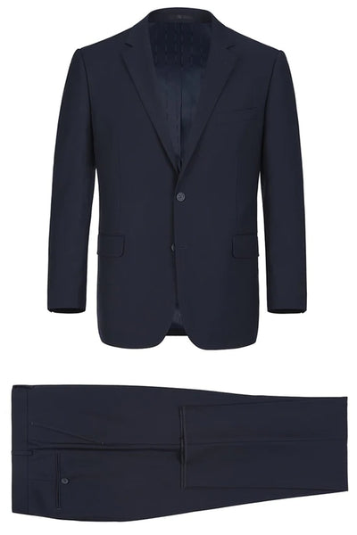 Mens Basic Two Button Slim Fit Suit with Optional Vest in Dark Navy Blue