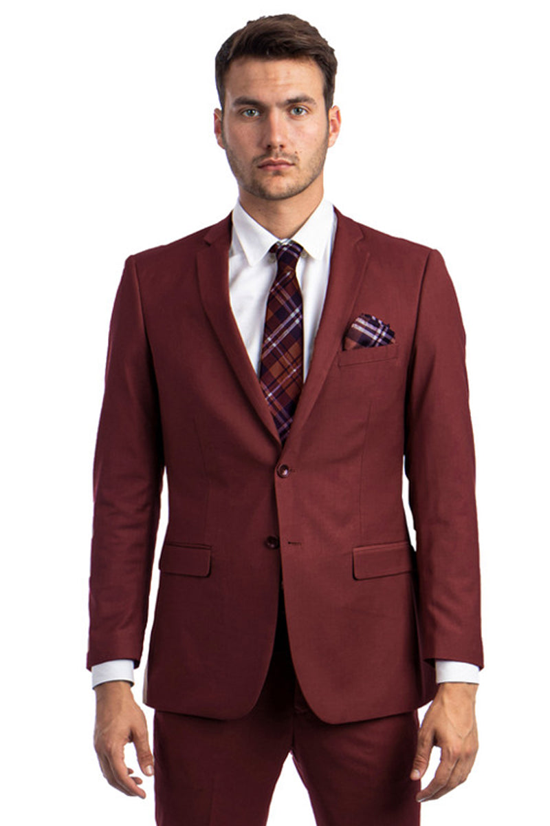 Men's Basic 2 Button Slim Fit Wedding Suit in Burgundy