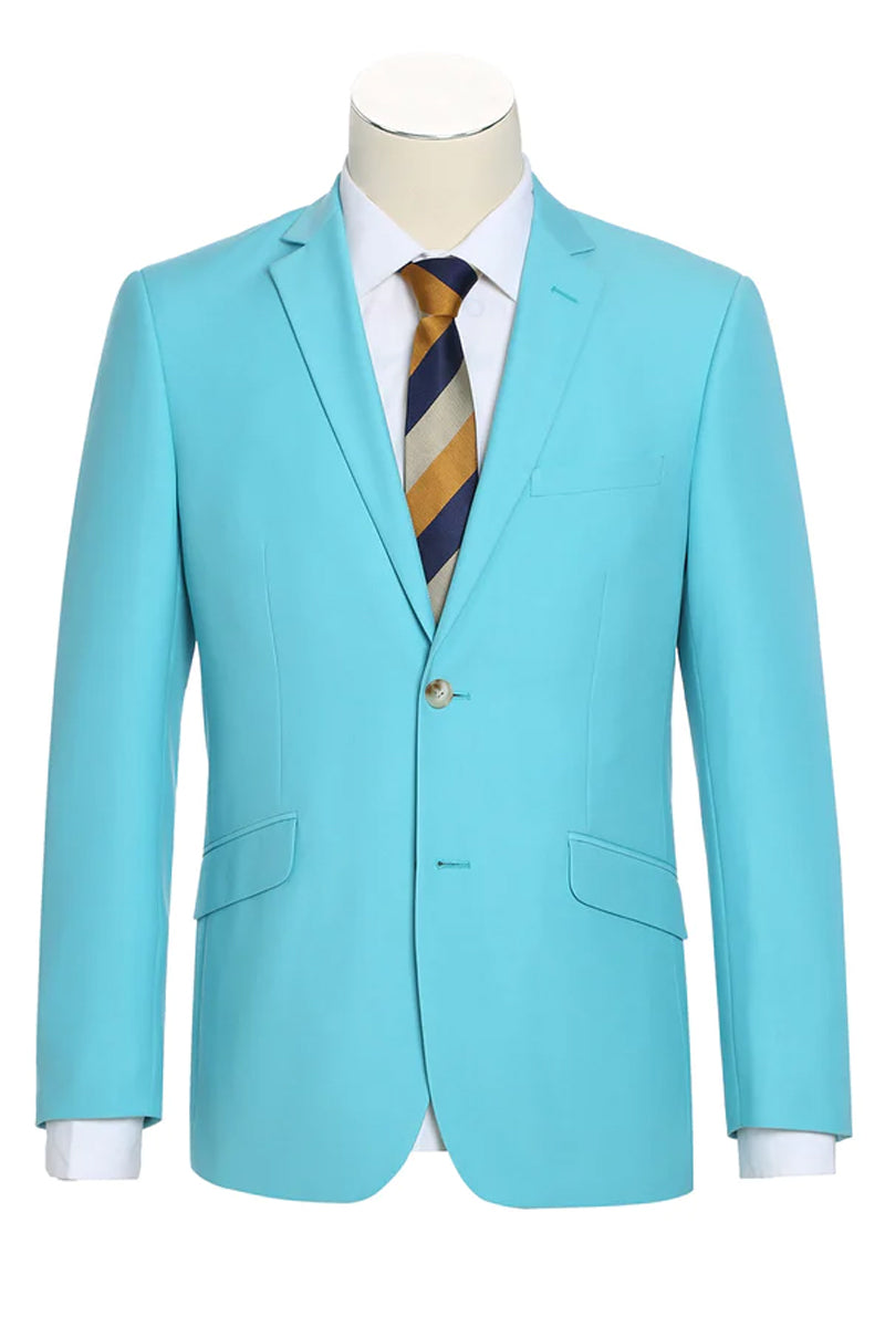 Mens Basic Two Button Slim Fit Suit in Aqua Blue