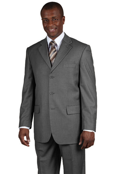 Mens 3 Button 100% Wool Classic Business Suit in Grey Pinstripe