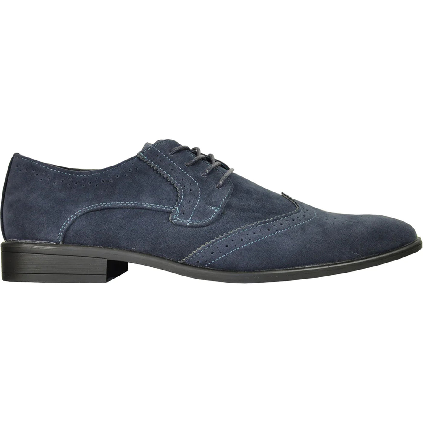 Mens Vegan Suede Wedding & Prom Wingtip Lace Up Dress Shoe in Navy Blue