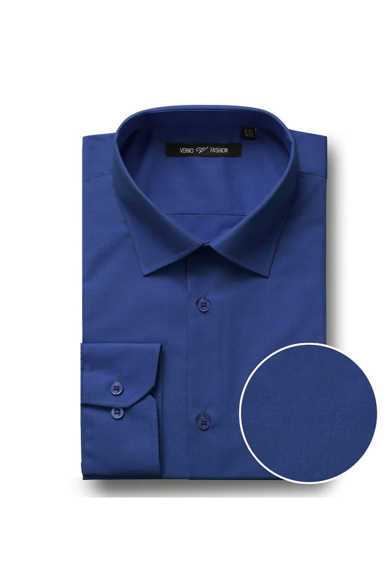 Men's Verno Men's Classic-Fit Long-Sleeve Dress Shirts Classic Royal Blue 17-17.5 32/33
