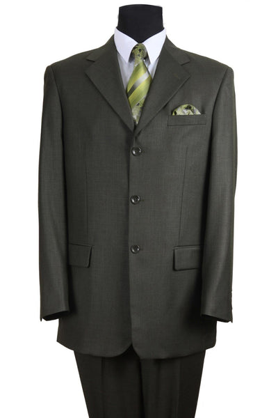 Mens 3 Button Texured Classic Fit Pleated Pant Suit in Olive Green