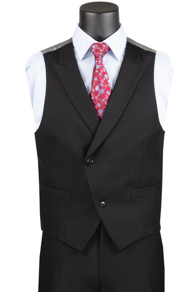 Mens 2 Button Modern Fit Suit with Double Breasted Peak Lapel Vest in Black