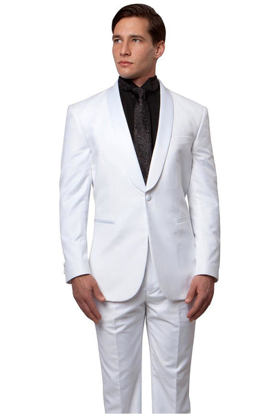 Men's Classic Slim Fit Shawl Lapel Tuxedo in White