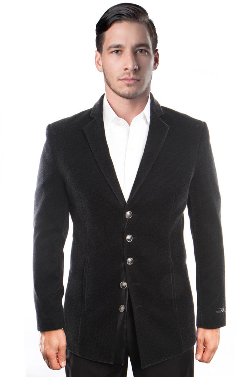 Men's Five Button Vintage Style Velvet Coat in Black