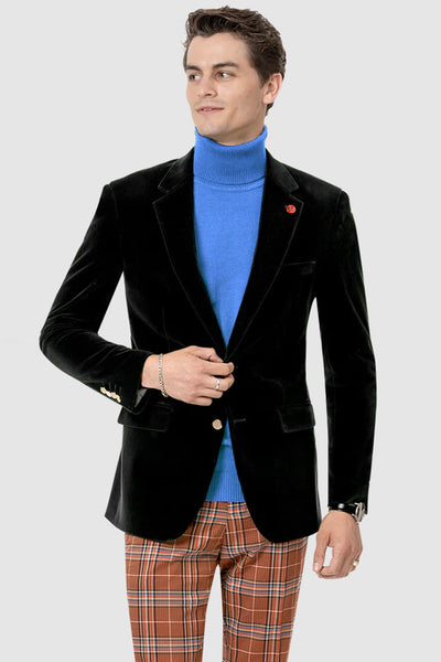 Mens Two Button Modern Fit Velvet Blazer in Black