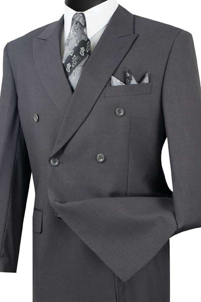 Mens Classic Double Breasted Suit in Charcoal Grey Grey