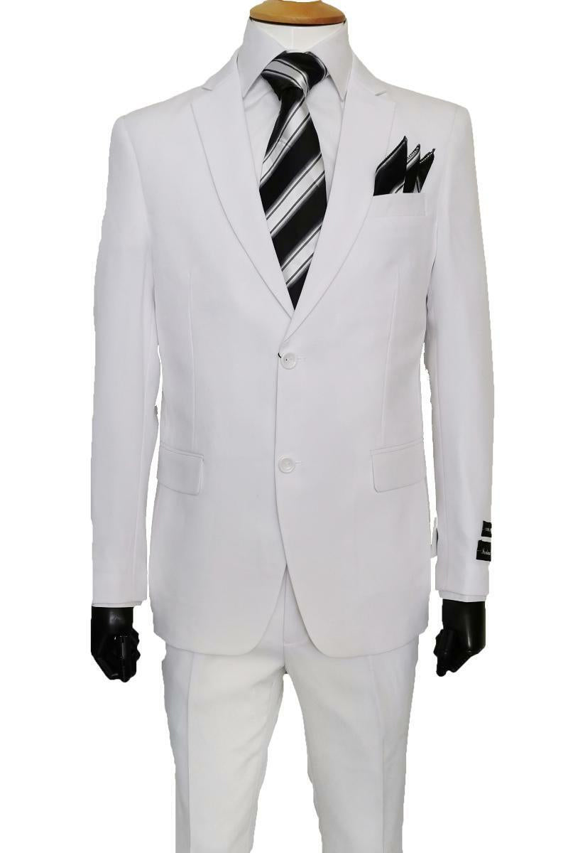 Mens 2 Button Slim Fit Poplin Basic Suit in White – SignatureMenswear