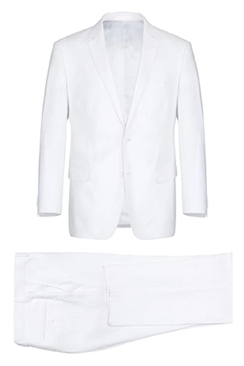 Mens Basic Two Button Classic Fit Linen Summer Suit in White ...