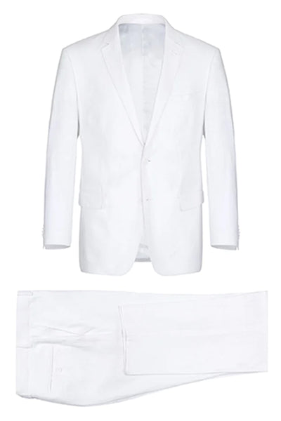 Mens Basic Two Button Classic Fit Linen Summer Suit in White