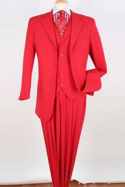Mens Three Button Classic Fit Vested Suit in Red