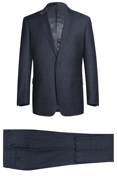 Mens Basic Two Button Classic Fit Wool Blend Suit in Navy Blue