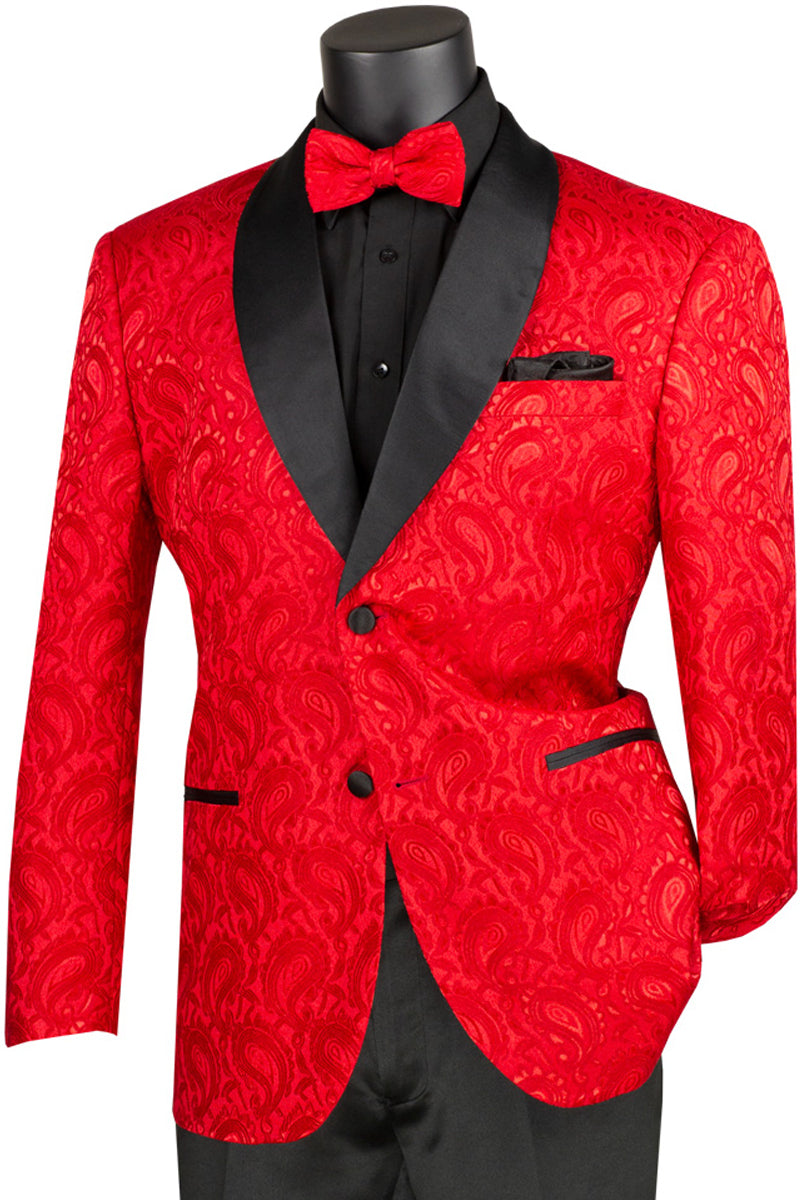Mens Paisley Jacquard Prom Tuxedo in Red