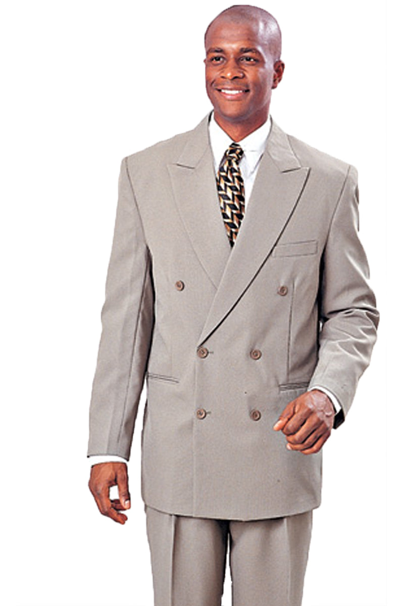 Mens Classic Fit Double Breasted Poplin Suit in Tan